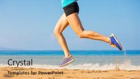  Presentation with girl running on the beach clouds - Cool new presentation design with beach fitness and heath backdrop and a yellow colored foreground