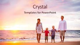  Presentation with family - PPT theme having beach fun - portrait of happy young family background and a lemonade colored foreground