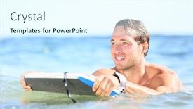  Presentation with fun - Presentation theme with beach-fun-man-bodyboarding background and a cool aqua colored foreground
