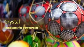  Presentation with beach volleyball - PPT theme having beach-game-balls-on-sale background and a tawny brown colored foreground