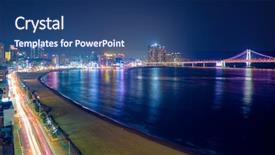  Presentation with south beach - Amazing slide deck having beach gwangan bridge and busan backdrop and a ocean colored foreground