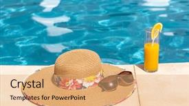  Presentation with orange juice - Beautiful PPT layouts featuring beach hat orange juice backdrop and a coral colored foreground