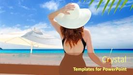  Presentation with black woman - Audience pleasing PPT layouts consisting of beach-hat-rear-view-woman backdrop and a red colored foreground