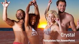  Presentation with beach party - Beautiful slides featuring beach having a party dancing backdrop and a tawny brown colored foreground