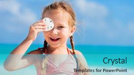  Presentation with beach toys on sand - Theme featuring beach holding sand dollar background and a cyan colored foreground