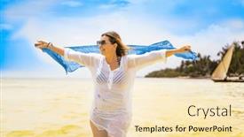  Presentation with tropical holiday - Presentation design with beach-holiday-beautiful-woman-holding background and a lemonade colored foreground