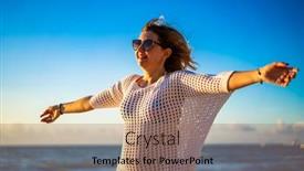  Presentation with tropical holiday - Slide set enhanced with beach-holiday-woman-walking background and a coral colored foreground