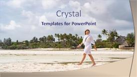  Presentation with tropical holiday - Presentation theme with beach-holiday-woman-walking background and a sky blue colored foreground