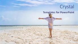  Presentation with tropical holiday - Theme consisting of beach-holiday-woman-walking background and a sky blue colored foreground