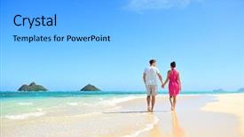  Presentation with honeymoon - Presentation enhanced with beach honeymoon couple holding hands background and a light gray colored foreground