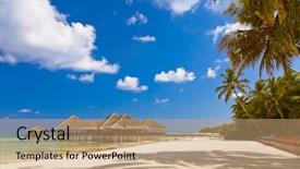  Presentation with cafe tropical - Amazing slides having beach hotel - cafe on tropical maldives island backdrop and a coral colored foreground