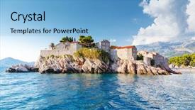  Presentation with hotel resort - Slide deck featuring beach hotel - sveti stefan small islet background and a light blue colored foreground
