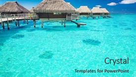  Presentation with water ocean - Slides with beach hotel - water villas in the ocean background and a cyan colored foreground