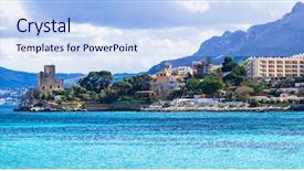  Presentation with coastal - Beautiful PPT layouts featuring beach houses - amazing picturesque small coastal town backdrop and a light blue colored foreground