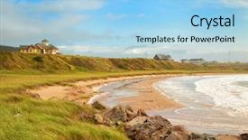  Presentation with sea - Colorful PPT theme enhanced with beach houses - beautiful yellow house backdrop and a light blue colored foreground