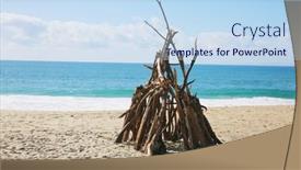  Presentation with hut - Slide set featuring beach-hut-a-small-structure background and a sky blue colored foreground