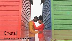  Presentation with romantic birthday couple celebrate - Amazing presentation theme having beach huts couples head backdrop and a coral colored foreground