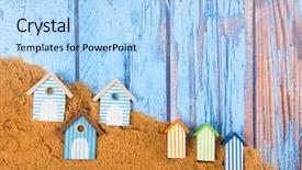  Presentation with hut - Slides having beach huts in sand background and a light blue colored foreground