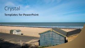  Presentation with england - Beautiful theme featuring beach huts next to sandy beach in kent england backdrop and a light blue colored foreground