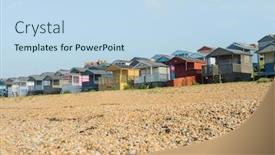  Presentation with england - Presentation consisting of beach huts on the beach in whitstable a seaside town in england background and a sky blue colored foreground