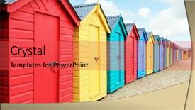  Presentation with boxes - Audience pleasing theme consisting of shed - beach huts or colorful bathing backdrop and a red colored foreground