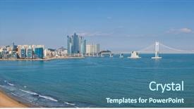  Presentation with south beach - Colorful presentation design enhanced with beach in busan south korea backdrop and a ocean colored foreground