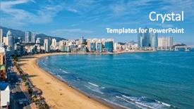  Presentation with south beach - Theme featuring beach in busan south korea background and a teal colored foreground