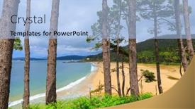  Presentation with atlantic - Slides having beach-in-galicia-atlantic-ocean background and a light blue colored foreground