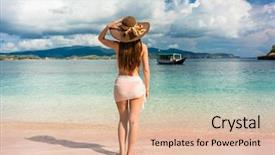  Presentation with swim - PPT theme having beach in komodo island indonesia background and a lemonade colored foreground