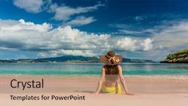  Presentation with straw - Audience pleasing presentation theme consisting of beach in komodo island indonesia backdrop and a coral colored foreground