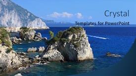  Presentation with beach - Slide set enhanced with beach-in-parga-northern-greece background and a light blue colored foreground