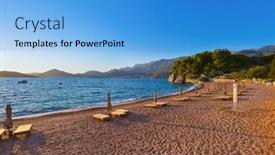  Presentation with beach - Presentation featuring beach-in-sveti-stefan-montenegro background and a light blue colored foreground