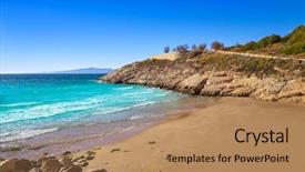  Presentation with beach - Slide deck having beach in tarragona of catalonia background and a coral colored foreground