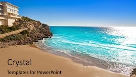  Presentation with beach - Audience pleasing PPT theme consisting of beach in tarragona of catalonia backdrop and a coral colored foreground