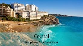  Presentation with little beach cala esmeralda cala - Slide set featuring beach in tarragona of catalonia background and a teal colored foreground