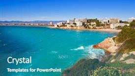  Presentation with little beach cala esmeralda cala - Cool new slide deck with beach in tarragona of catalonia backdrop and a teal colored foreground