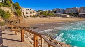  Presentation with beach - Beautiful PPT theme featuring beach in tarragona of catalonia backdrop and a coral colored foreground