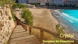  Presentation with beach - PPT theme having beach in tarragona of catalonia background and a tawny brown colored foreground