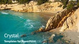  Presentation with little beach cala esmeralda cala - Beautiful PPT theme featuring beach in tarragona of catalonia backdrop and a ocean colored foreground