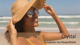  Presentation with sunshine - PPT layouts consisting of beach in the sunshine she background and a coral colored foreground