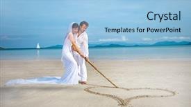  Presentation with beach wedding - Theme with beach in wedding dress background and a light blue colored foreground