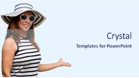  Presentation with blue sky at cook islands - Colorful slide deck enhanced with beach invitation - middle age cool woman wearing backdrop and a  colored foreground