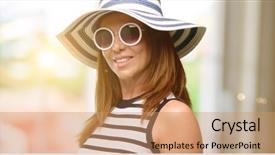  Presentation with cool - Slides having beach invitation - middle age cool woman wearing background and a  colored foreground