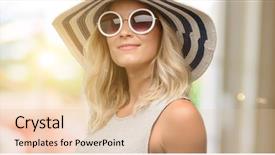  Presentation with summer - Theme consisting of beach invitation - young woman wearing sunglasses background and a  colored foreground