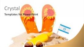 Presentation with israel flag - PPT theme having beach-items-with-flip-flops background and a white colored foreground
