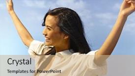  Presentation with summer holiday - Beautiful PPT layouts featuring beach laughing arms wide open backdrop and a coral colored foreground