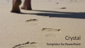  Presentation with footprints sand - Colorful PPT theme enhanced with beach leaving behind only footprints backdrop and a coral colored foreground