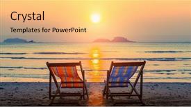  Presentation with sunset at venice beach palm - Presentation theme featuring beach loungers on the deserted background and a yellow colored foreground