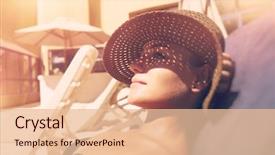  Presentation with sun tanning - Cool new slide set with beach lying down on sun backdrop and a lemonade colored foreground