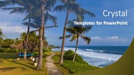  Presentation with bali temple - Presentation theme with beach-near-tanah-lot-temple background and a teal colored foreground